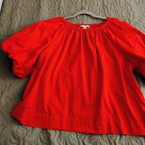 Chic Red Puff Sleeve Blouse